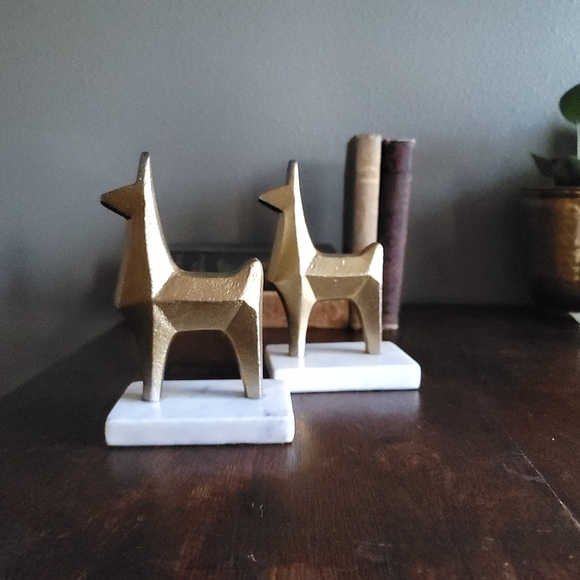 Llama Bookends Gold Painted Metal and Marble - Picture 2 of 6